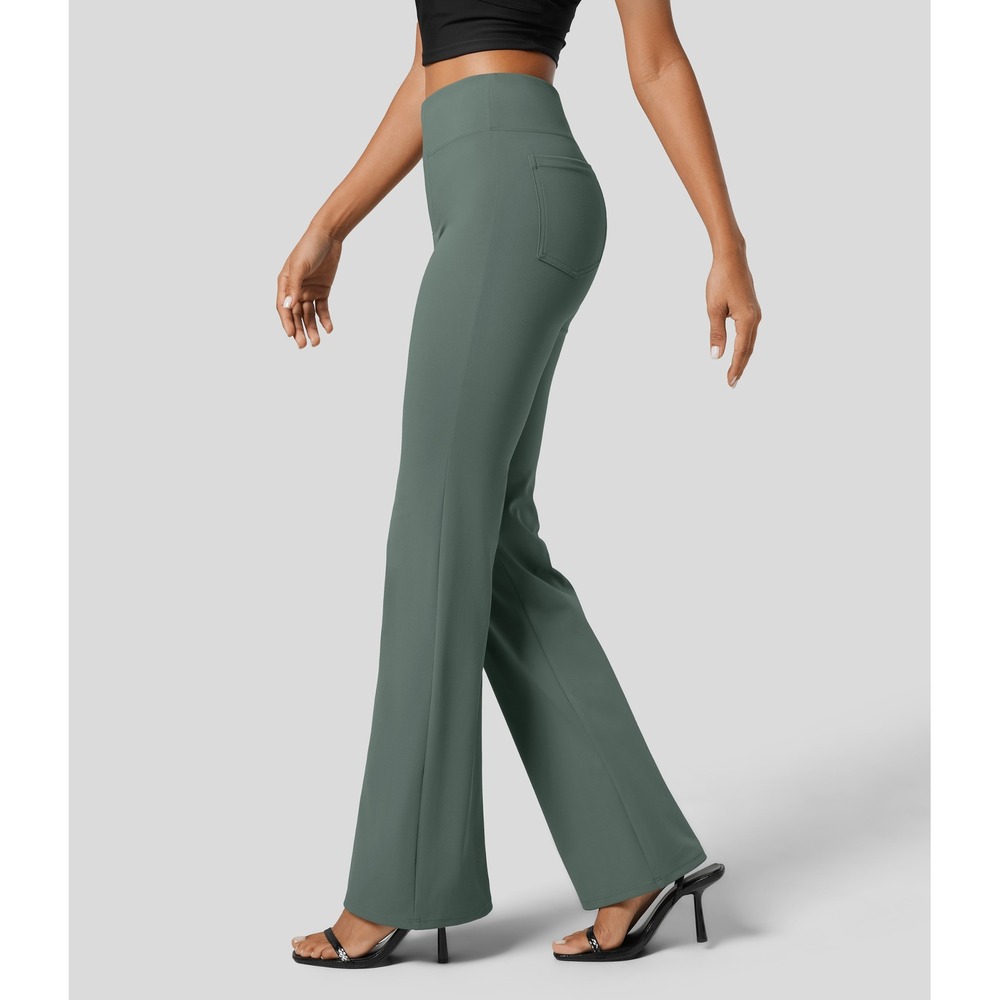 NEW Halara Flex™ High Waisted Back Side Pocket Slight Flare Work Pants XSP Green